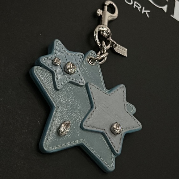 Vintage Coach Stacked Stars Patent Leather Bag Charm Keychain Ring Crystal Gem - Picture 3 of 8
